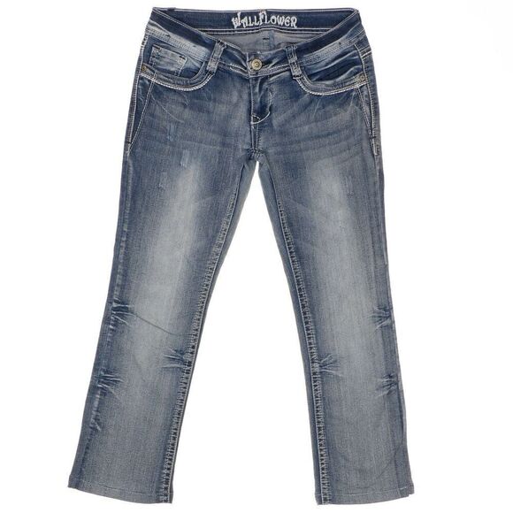 Wallflower Cropped Jeans Size 3 Juniors Altered Denim Stretch Measures 29 x 25 - Picture 1 of 9
